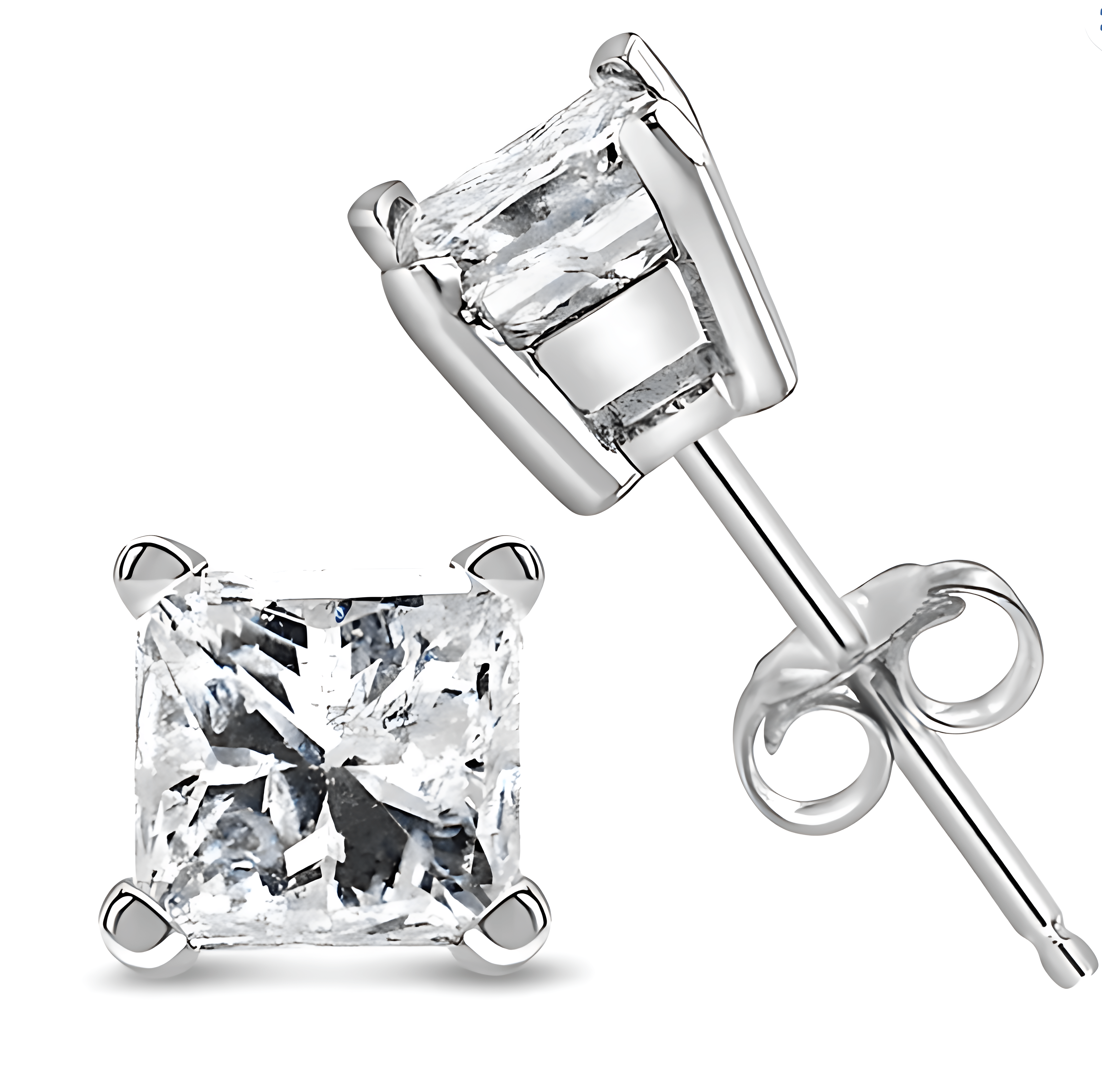 14K White Gold Princess Cut Lab-Grown Diamond Solitaire Stud Earrings (F-G Color, VS2-SI1 Clarity) - Stormyjay