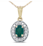 14K Yellow Gold 6x4mm Emerald and 1/5 Cttw Round Diamond Halo Pendant 18" Necklace - (H-I Color, SI1-SI2 Clarity) - Stormyjay