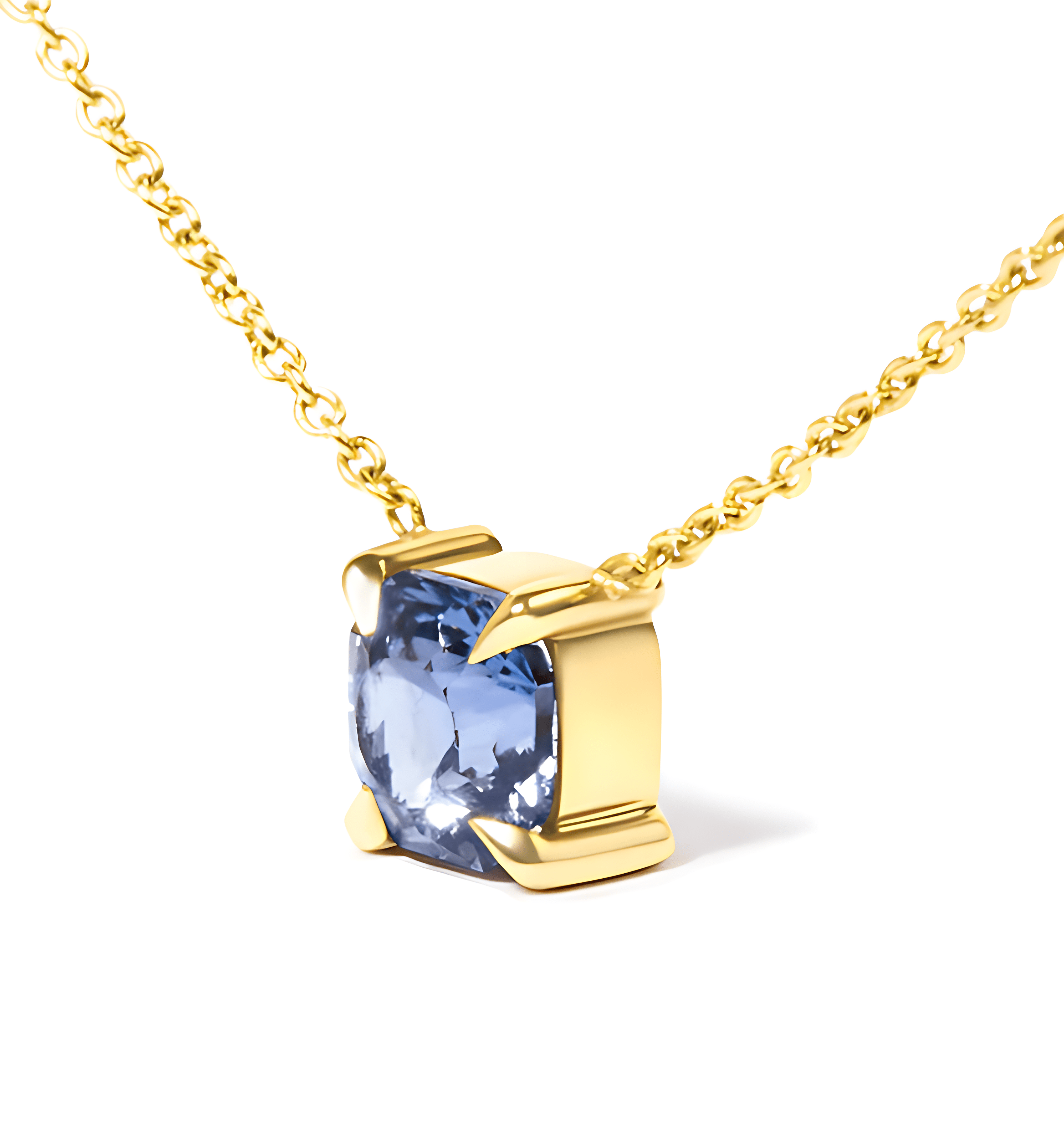 14k Yellow Gold 4/5 Cttw Natural Cushion Cut Blue Sapphire Solitaire Pendant Necklace - 15-16 Inches Adjustable - Stormyjay