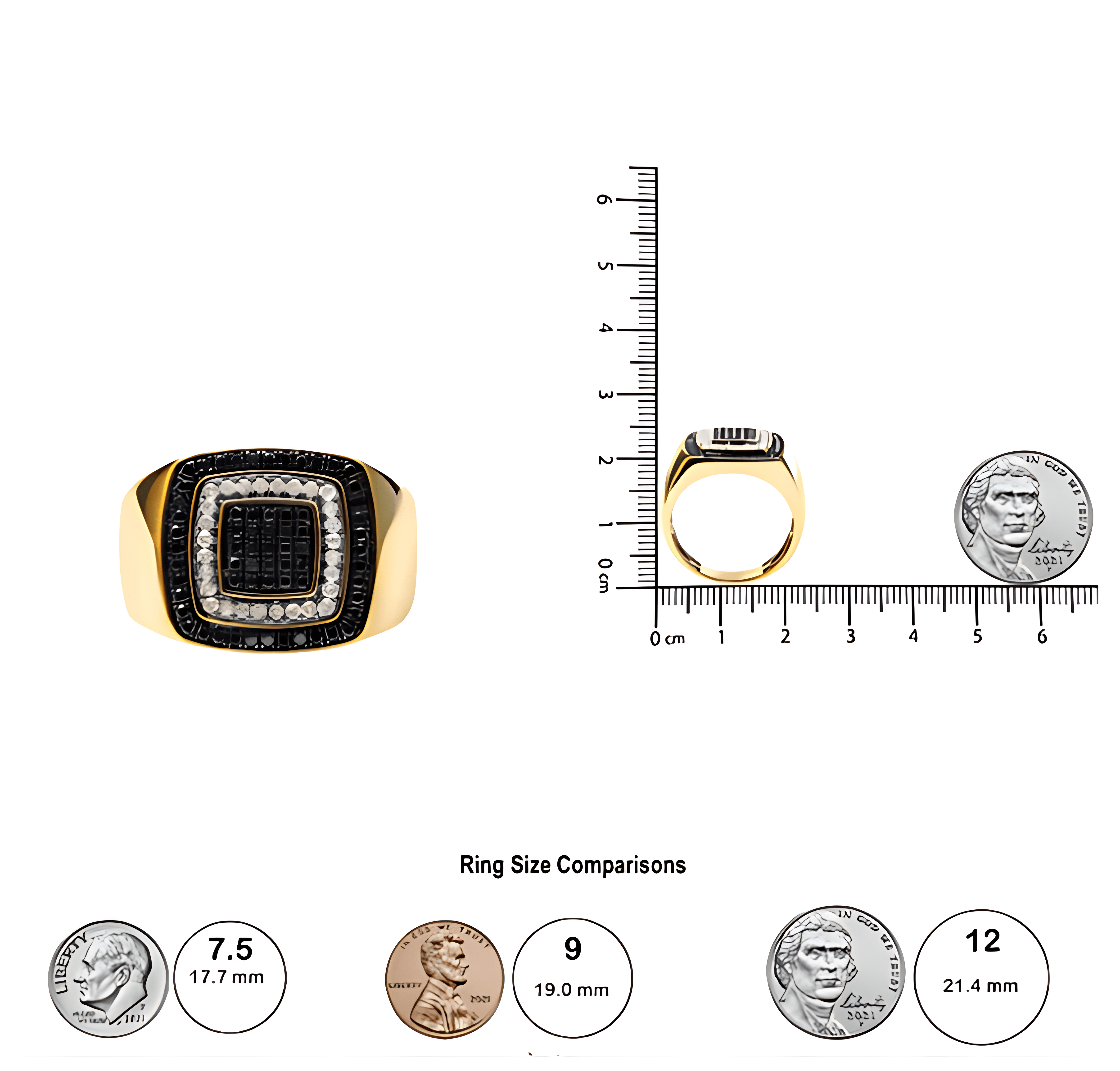 Men's 14K Yellow Gold Plated .925 Sterling Silver 3/4 Cttw White and Black Diamond Ring Band (Treated Black, I-J Color, I2-I3 Clarity) - Stormyjay