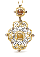 14K White and Yellow Gold 4.0 Cttw Fancy Color Rose Cut Diamond Antique Style 18" Pendant Necklace (Yellow Color, I1-I2 Clarity) - Stormyjay