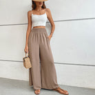 New casual solid color flared wide-leg pants - Stormyjay