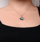 18K White and Yellow Gold Diamond Accent and Pear Cut Lemon Quartz and Cushion Cut London Blue Topaz Gemstone Dangle Drop 18" Pendant Necklace (G-H Color, SI1-SI2 Clarity) - Stormyjay