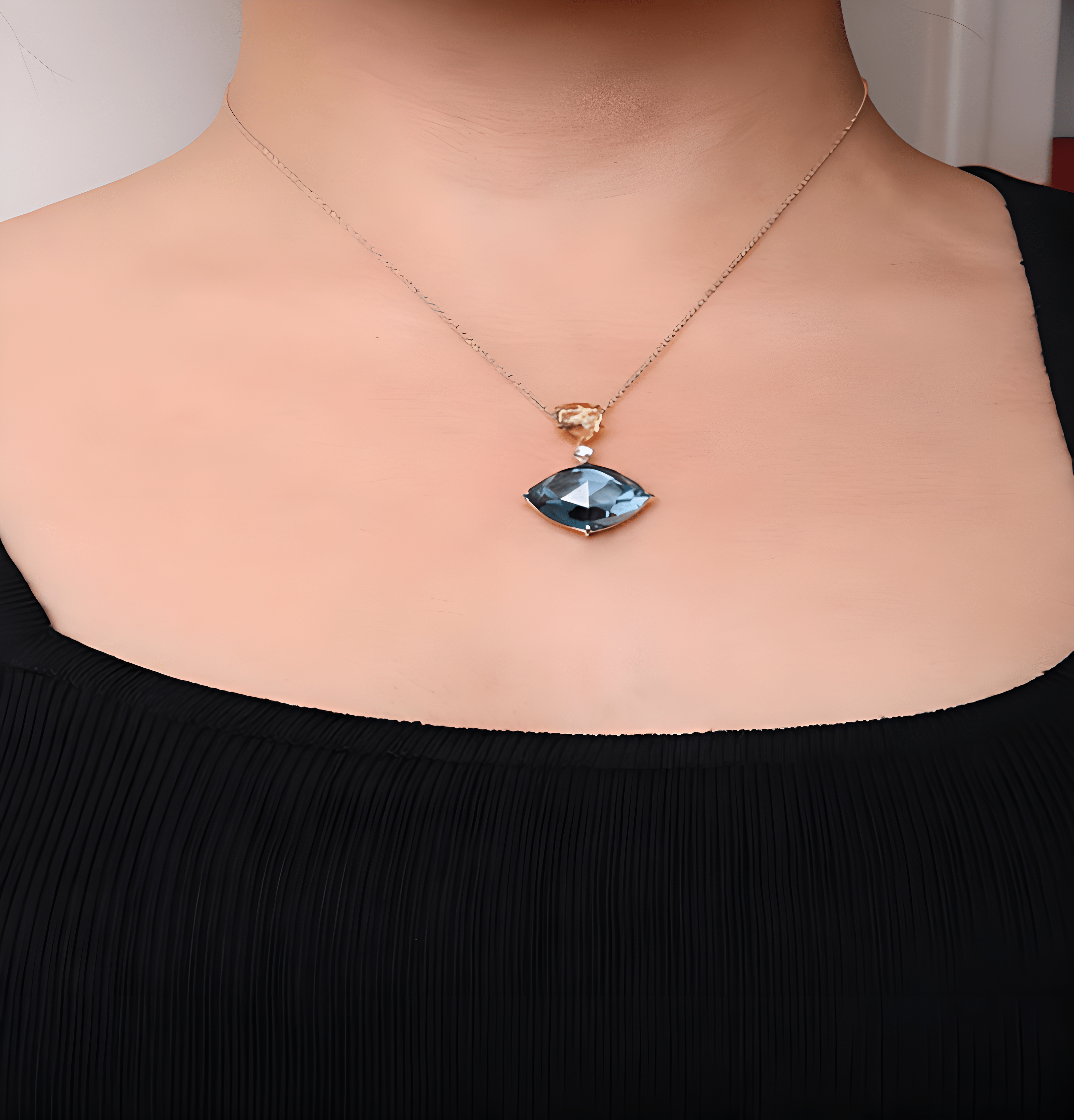 18K White and Yellow Gold Diamond Accent and Pear Cut Lemon Quartz and Cushion Cut London Blue Topaz Gemstone Dangle Drop 18" Pendant Necklace (G-H Color, SI1-SI2 Clarity) - Stormyjay