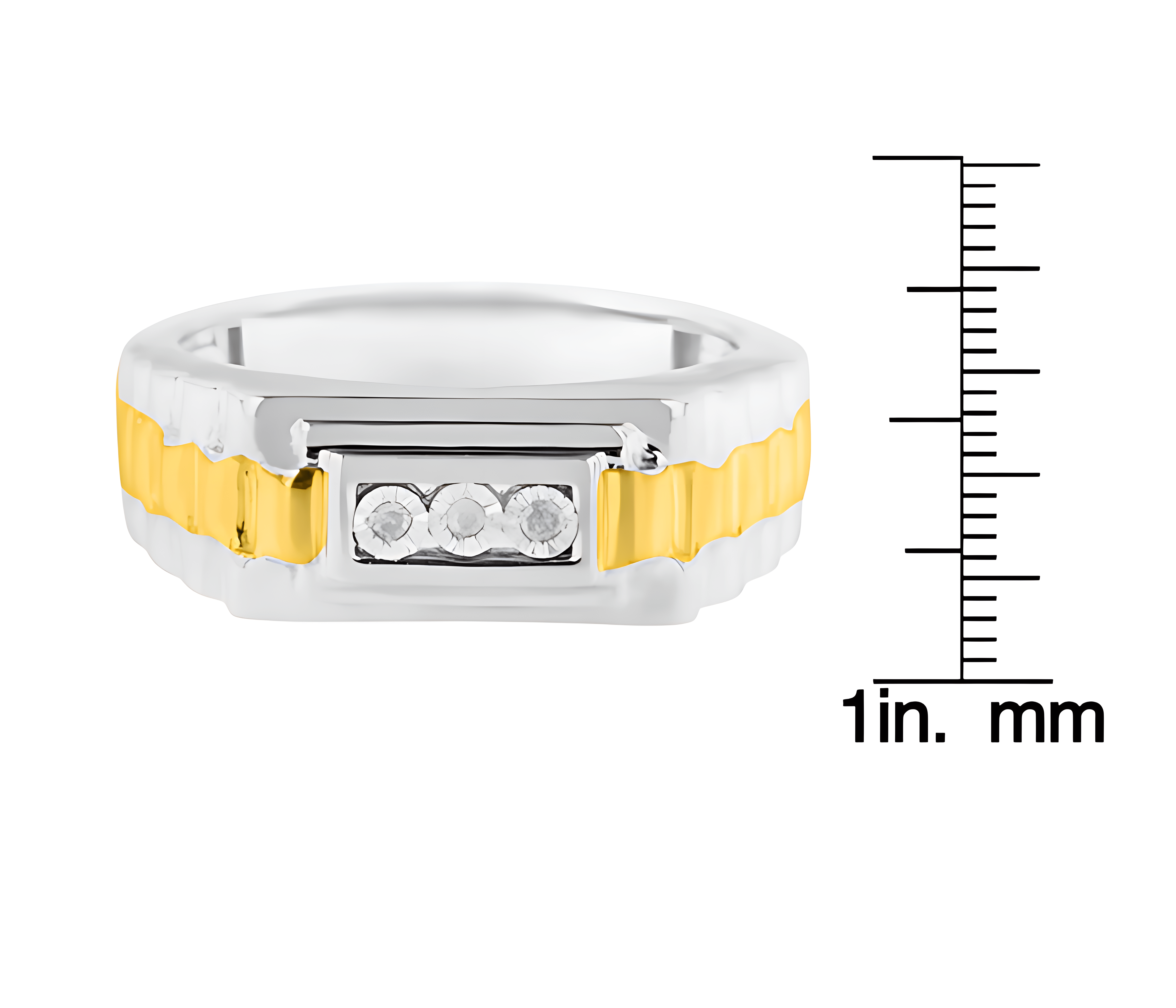 10K Yellow Gold Plated .925 Sterling Silver Diamond Accent Miracle-Set 3 Stone Ridged Band Gentlemen's Fashion Ring (I-J Color, I2-I3 Clarity) - Stormyjay