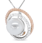 14K Rose and White Gold 3/8 Cttw Pave Diamond and 9mm Round Pearl Spiral Openwork 18" Pendant Necklace- (H-I Color, VS1-VS2 Clarity) - Stormyjay