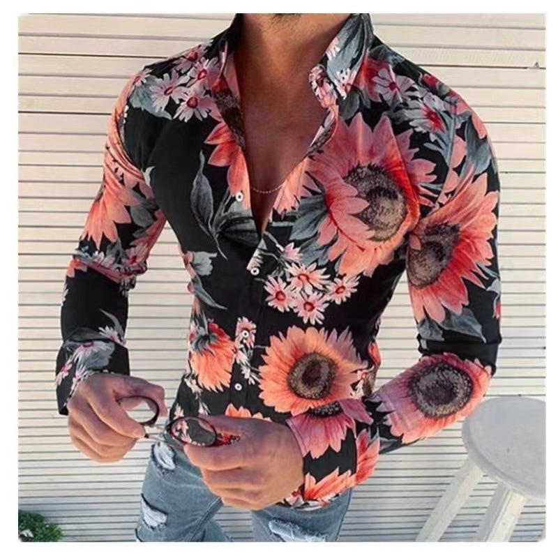 Men's Vacation Lapel Collar Polyester Shirt - Stormyjay