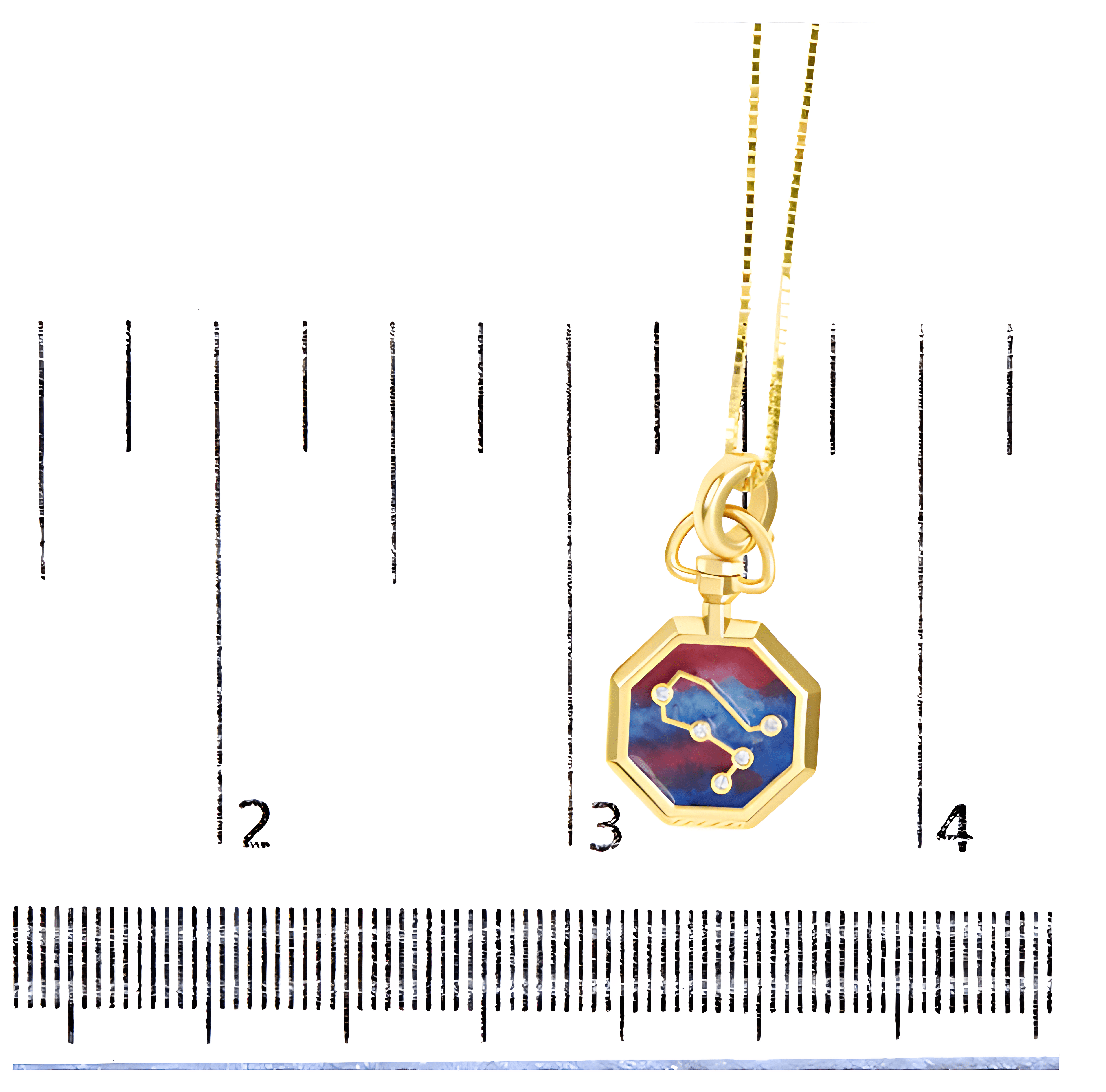 18K Yellow Gold Diamond Gemini Constellation with Red and Blue Enamel 18" Inch Pendant Necklace (H-I Color, SI2-I1 Clarity) - Stormyjay