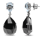 18K White Gold 1/5 Cttw Diamond with Pear Cut Sky Blue Topaz and Pear-Cut Black Onyx Gemstone Dangle Earring (G-H Color, SI1-SI2 Clarity) - Stormyjay