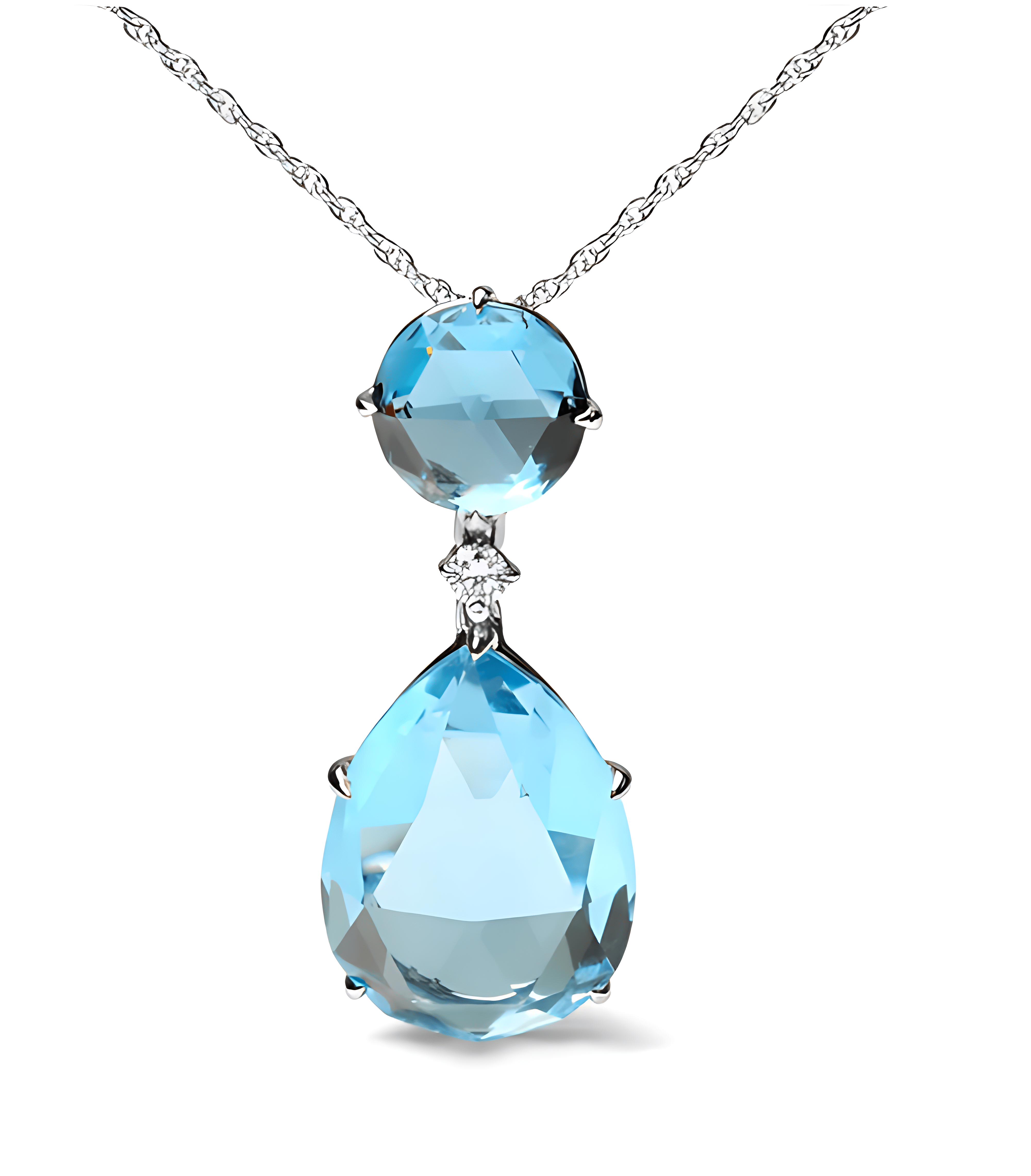 18K White Gold Diamond Accent and Round London Blue Topaz and Pear Cut Sky Blue Topaz Dangle Drop 18" Pendant Necklace (G-H Color, SI1-SI2 Clarity) - Stormyjay