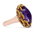 18K Yellow and Rose Gold Claw Prong Set Checkerboard Cut Purple Amethyst, Blue & Yellow Sapphire, Diamond Accent Cocktail Ring Band (F-G Color, VS1-VS2 Clarity) - Stormyjay