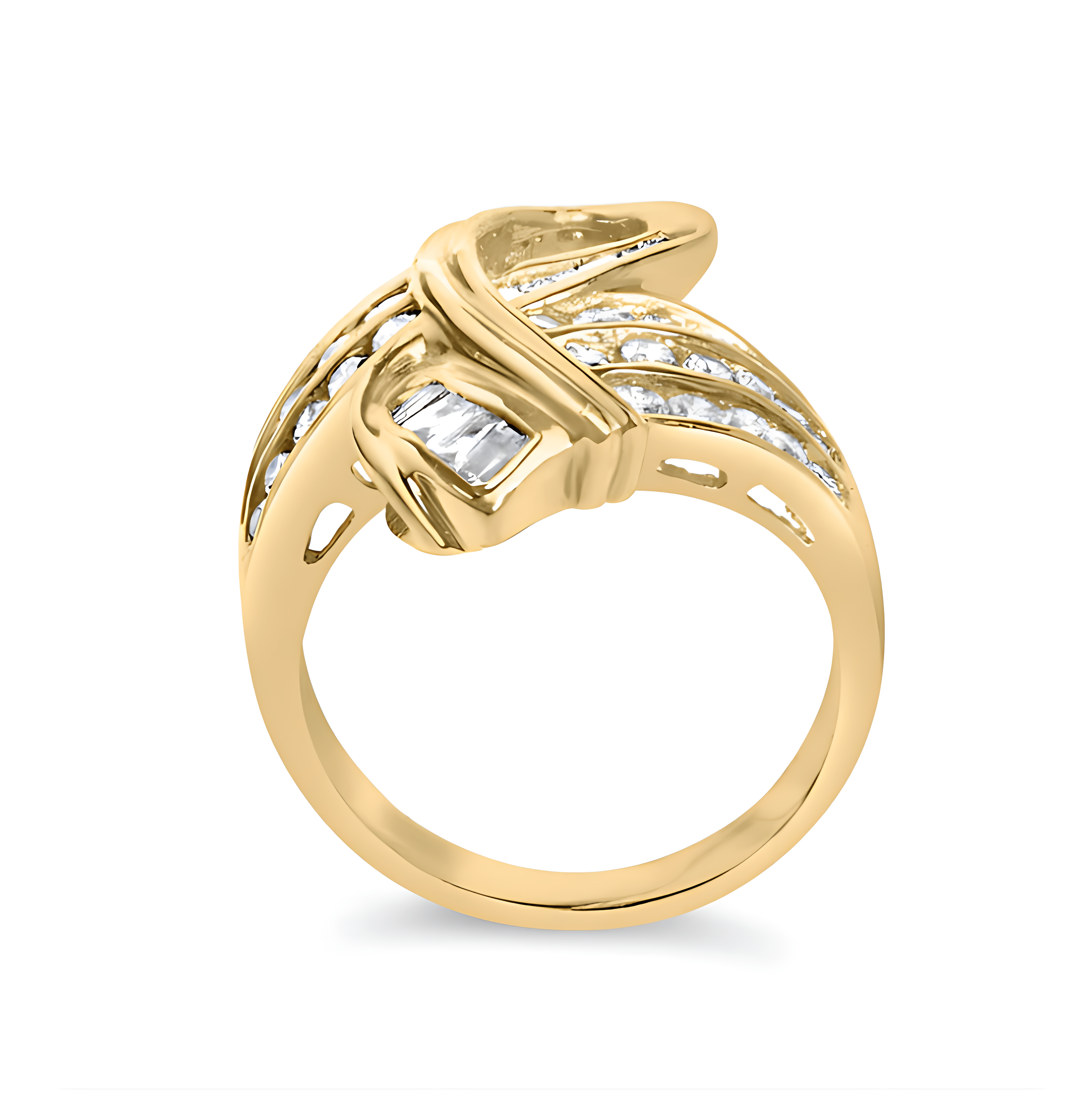 14K Yellow Gold 1 1/3 Cttw Channel Set Diamond Bypass Cocktail Ring (J-K Color, I1-I2 Clarity) - Ring Size 7 - Stormyjay