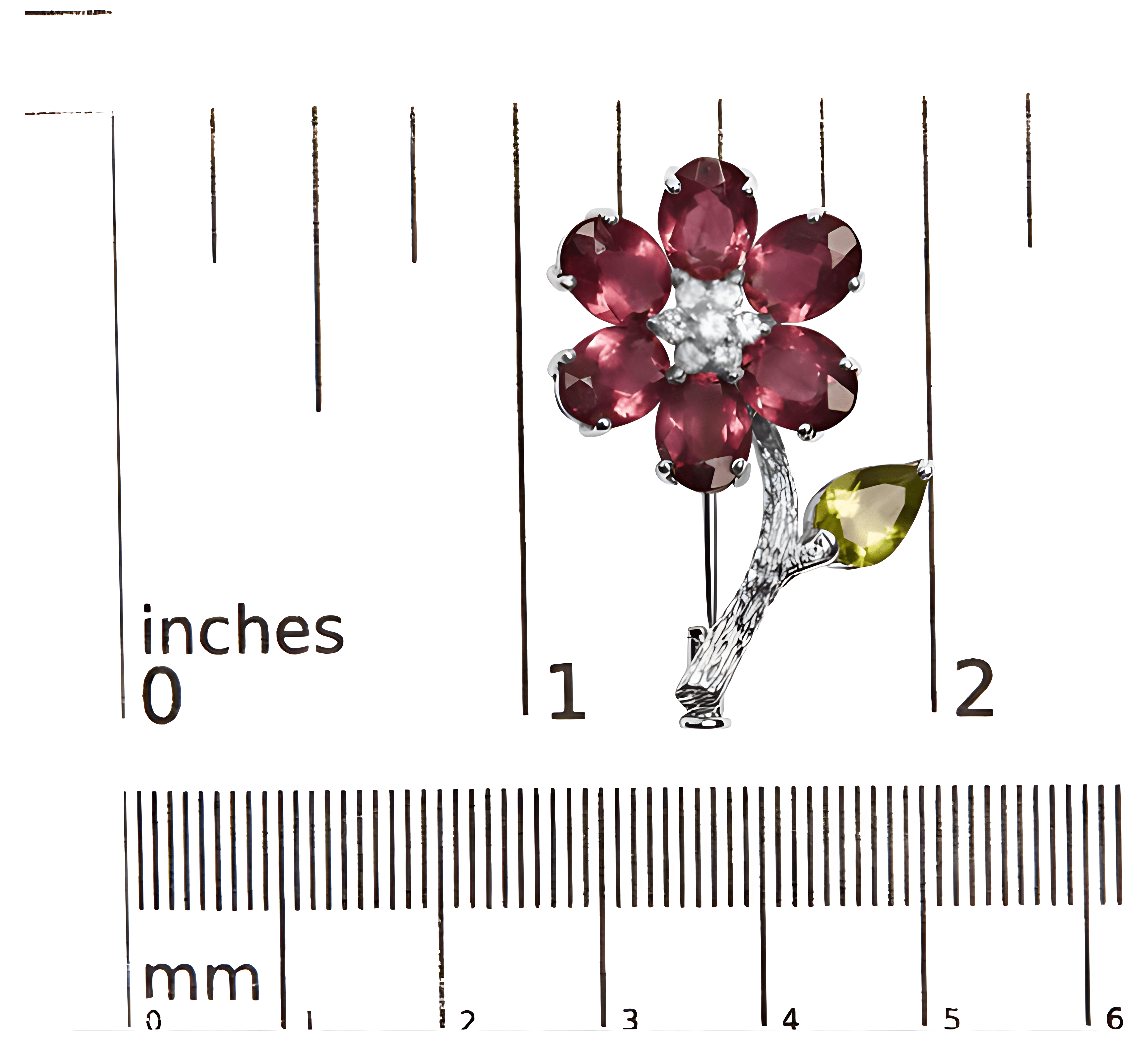 18K White Gold 1/3 Cttw Diamond, Pink Tourmaline, and Green Peridot Flower and Leaf Tulip Brooch Pin (H-I Color, VS2-SI1) - Stormyjay