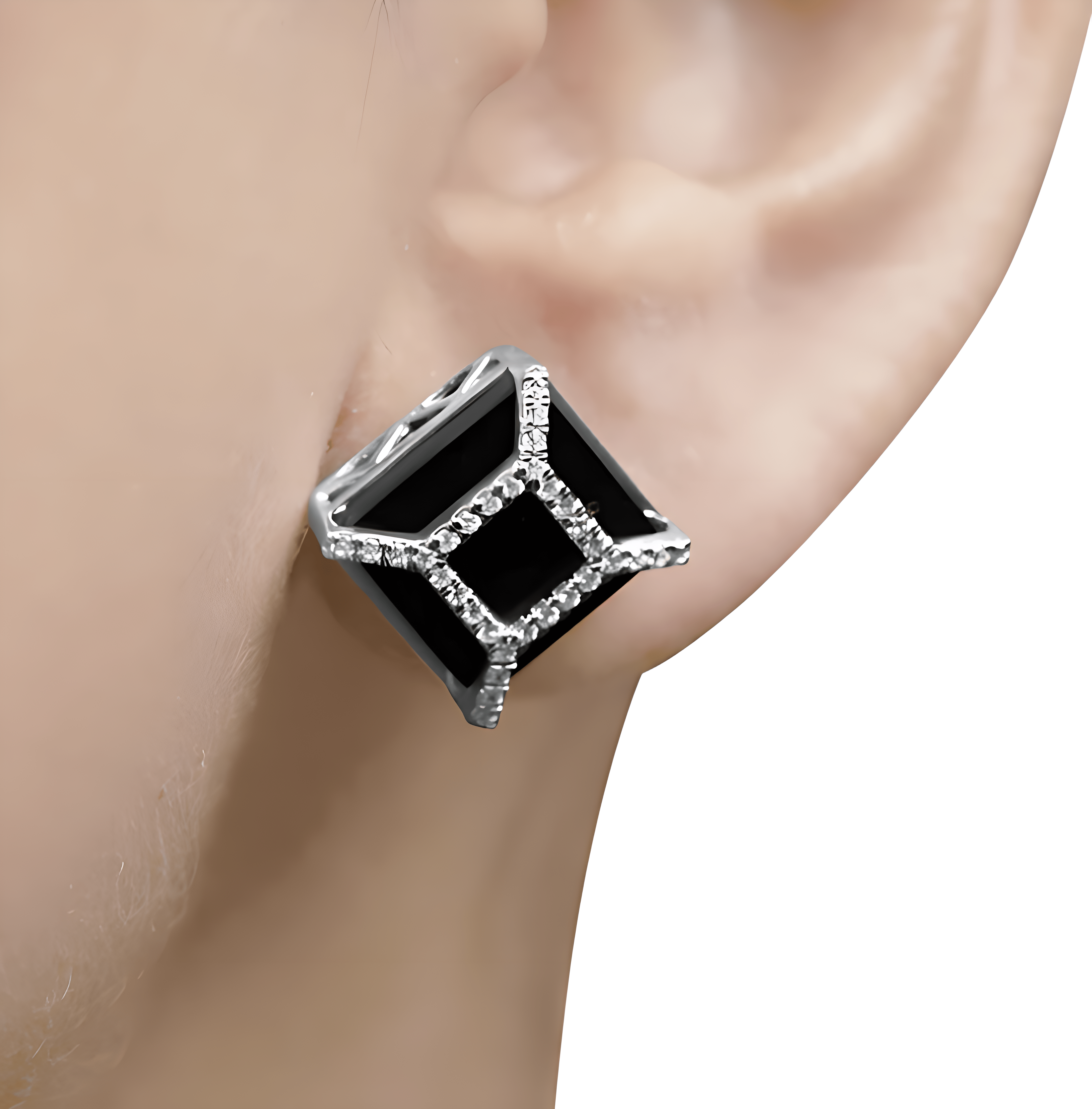 14K White Gold 3/8ct Diamond with 11x11MM Black Onyx Stud Earrings (G-H Color, SI1-SI2 Clarity) - Stormyjay