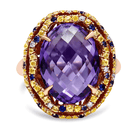 18K Yellow and Rose Gold Claw Prong Set Checkerboard Cut Purple Amethyst, Blue & Yellow Sapphire, Diamond Accent Cocktail Ring Band (F-G Color, VS1-VS2 Clarity) - Stormyjay