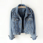 Women's heavy beaded loose denim jacket - Stormyjay