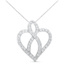 14KT White Gold 1 cttw Diamond Heart Ribbon Pendant Necklace (H-I, I1-I2) - Stormyjay