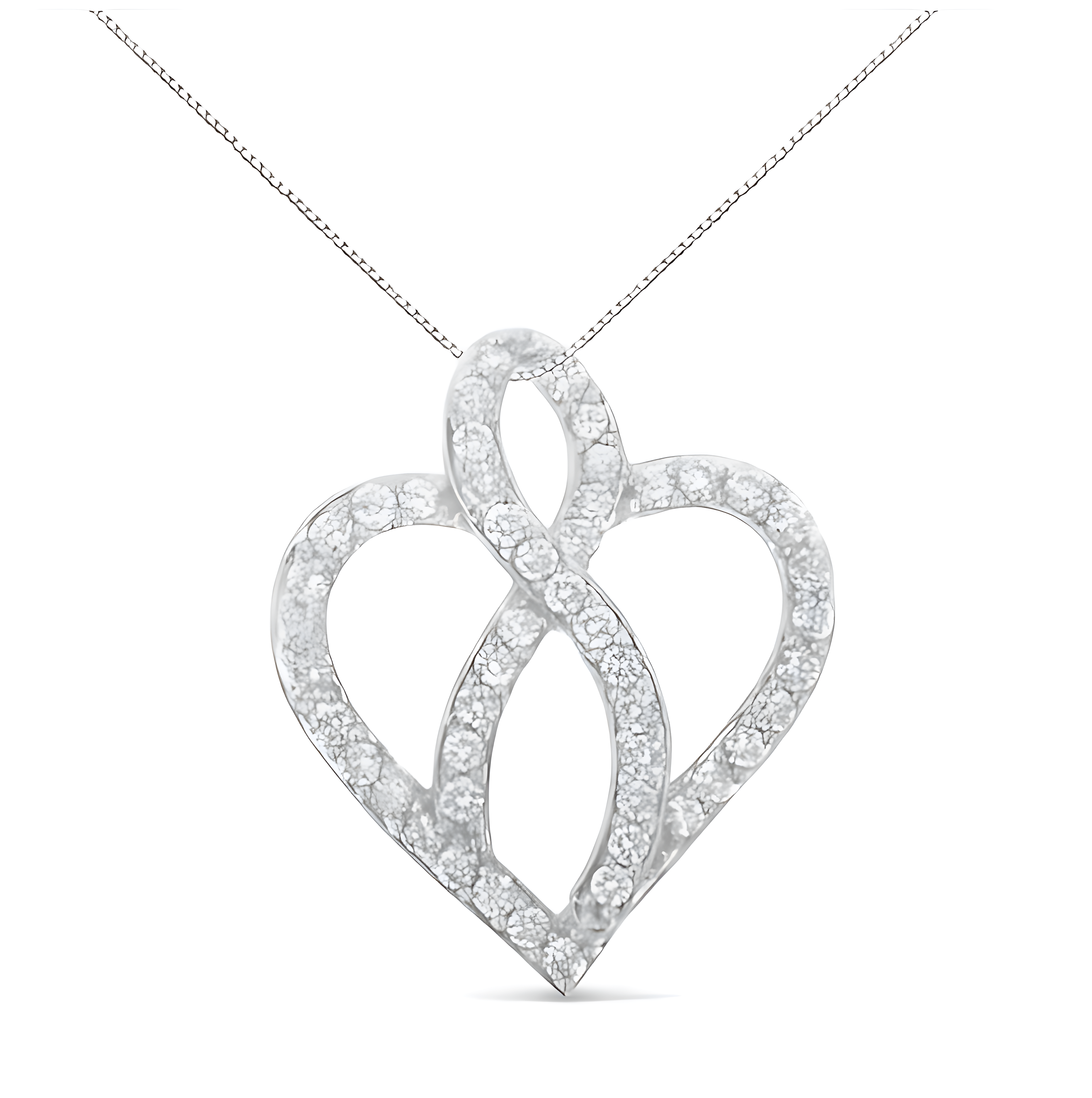 14KT White Gold 1 cttw Diamond Heart Ribbon Pendant Necklace (H-I, I1-I2) - Stormyjay