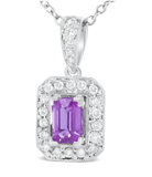 18K White Gold 6x4mm Pink Sapphire and 1/4 Cttw Pave-Set Round Diamond Pendant 18" Necklace - (H-I Color, VS1-VS2 Clarity) - Stormyjay