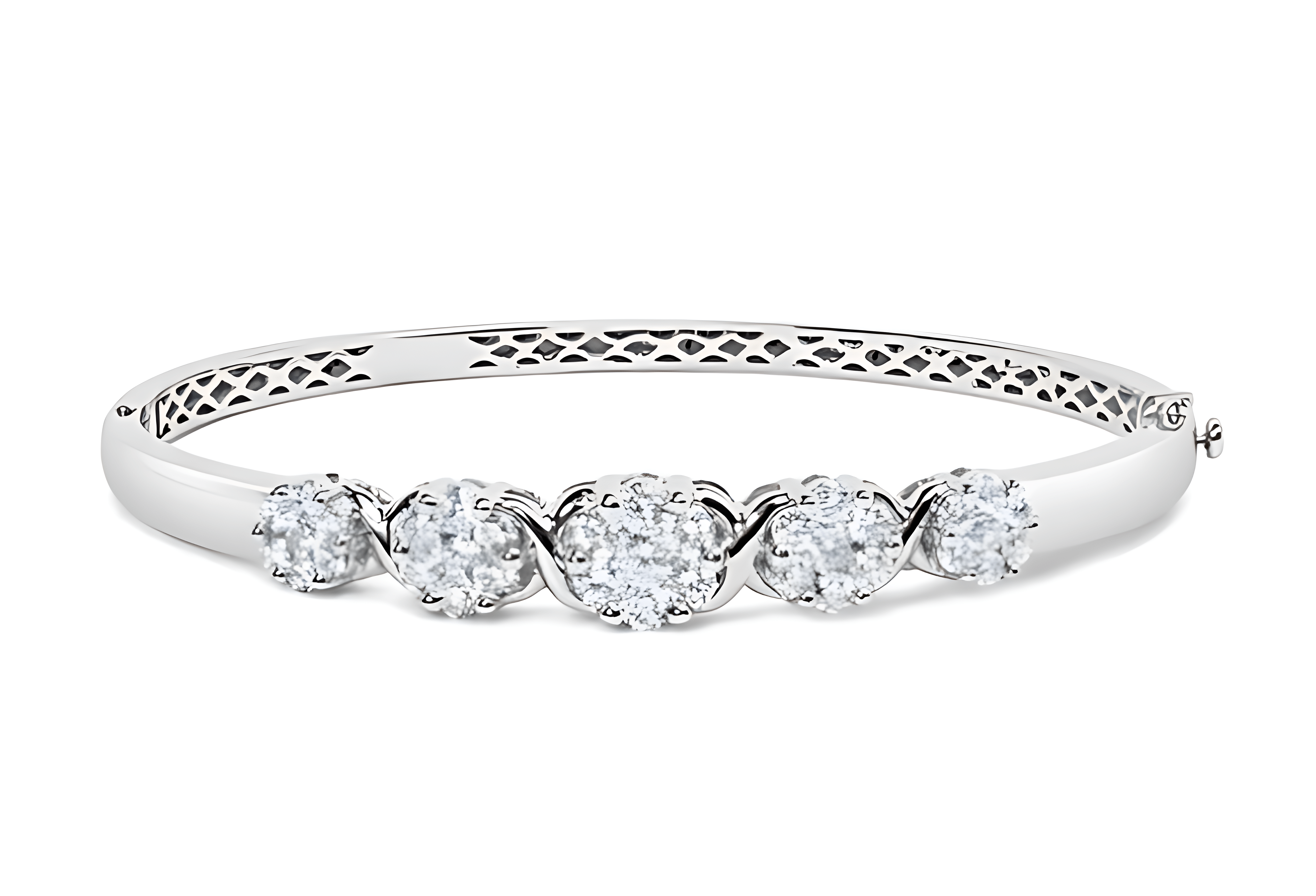 14K White Gold 2 1/2 Cttw Diamond Graduating Floral Cluster Bangle Bracelet (H-I Color, SI1-SI2 Clarity) - Fits Wrists up to 7.25 Inches - Stormyjay