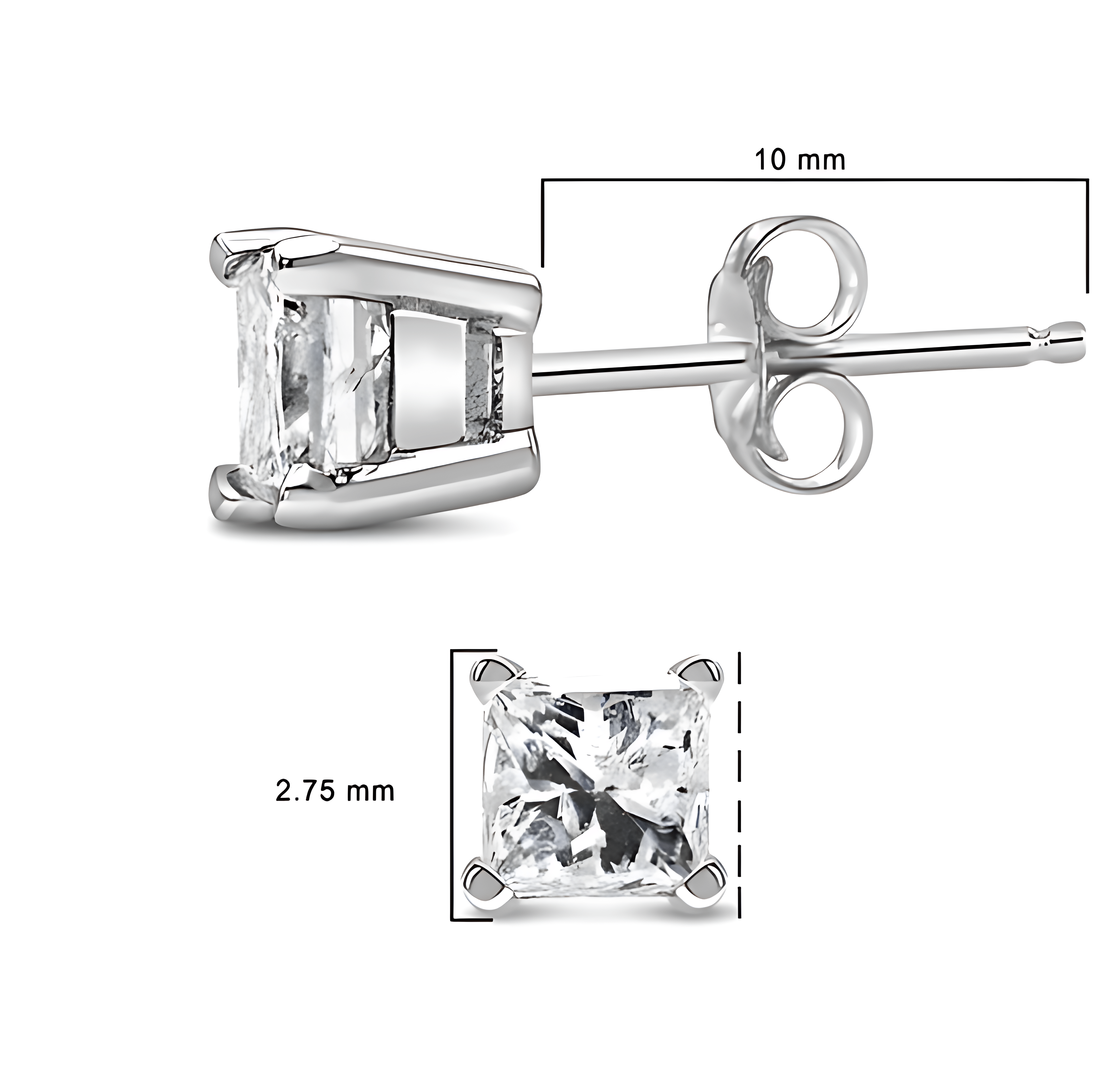 14K White Gold Princess Cut Lab-Grown Diamond Solitaire Stud Earrings (F-G Color, VS2-SI1 Clarity) - Stormyjay