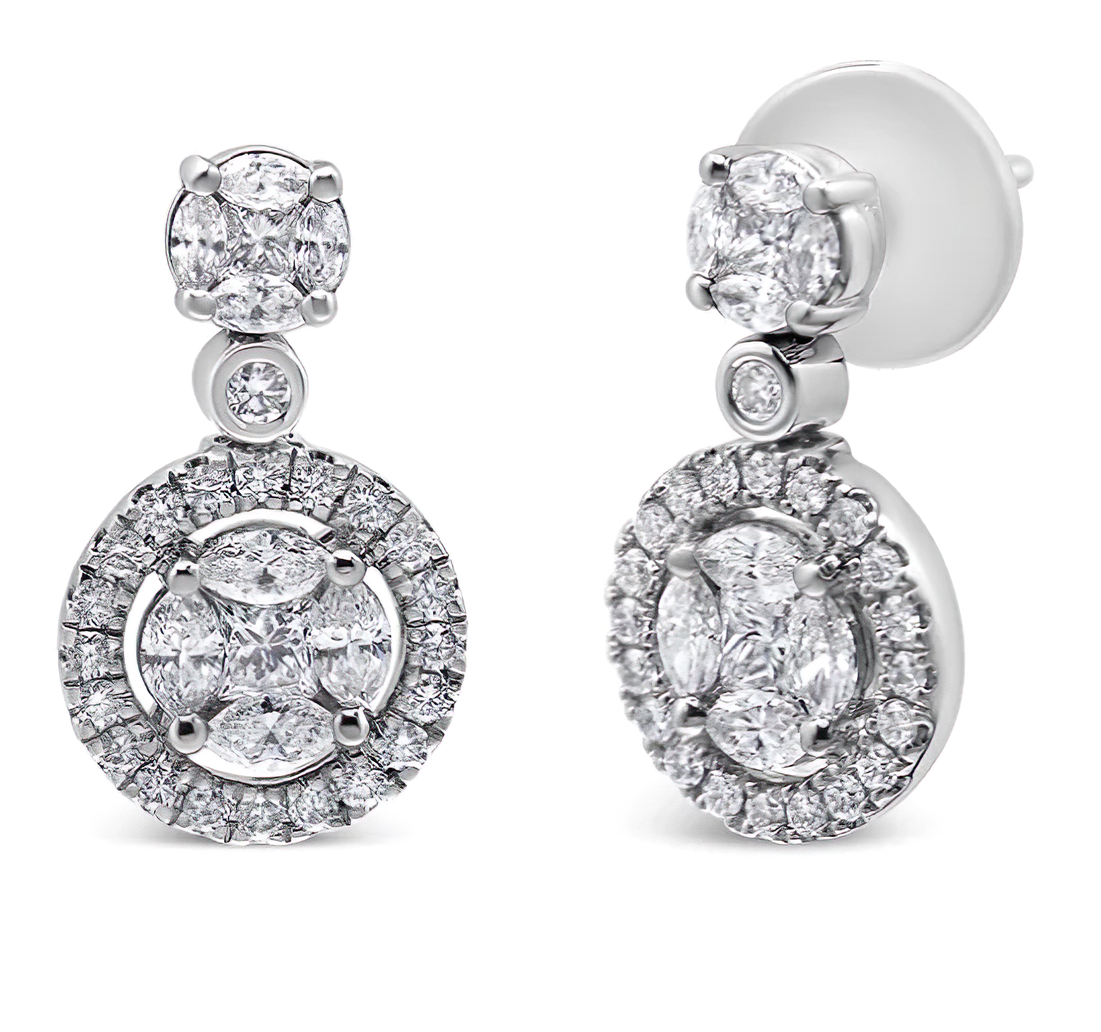 18K White Gold 2.0 Cttw Round Shape Diamond Composite Halo Dangle Stud Earring (F-G Color, VS1-VS2 Clarity) - Stormyjay