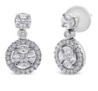 18K White Gold 2.0 Cttw Round Shape Diamond Composite Halo Dangle Stud Earring (F-G Color, VS1-VS2 Clarity) - Stormyjay