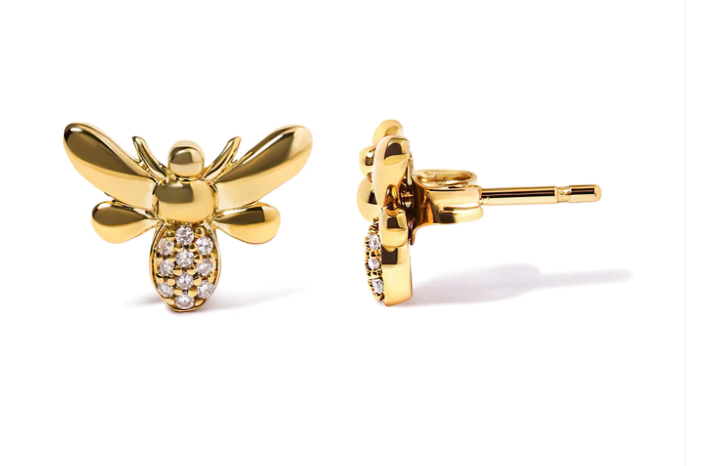 10K Yellow Gold Diamond Accented Bumble Bee Stud Earring (H-I Color, I1-I2 Clarity) - Stormyjay