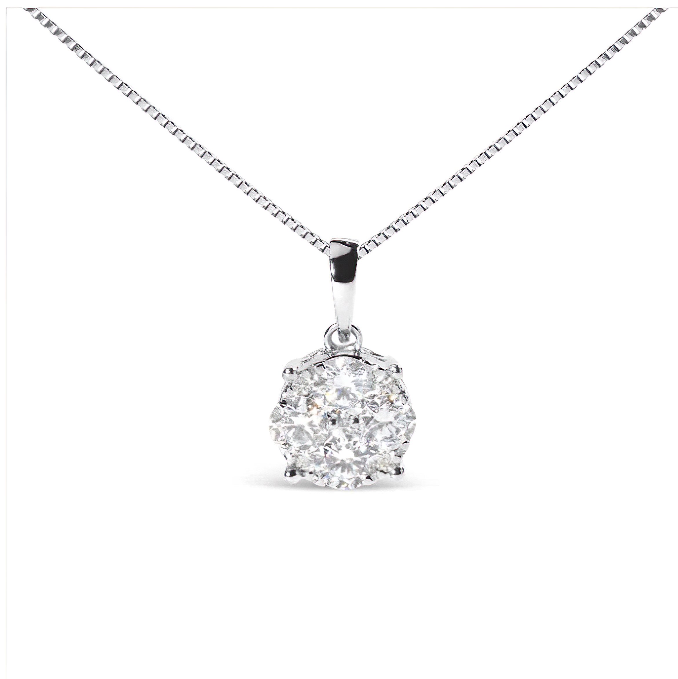 14k White 1.00 Cttw Lab Grown Diamond Cluster Pendant 18" Necklace (G-H Color, VS1-VS2 Clarity) - Stormyjay