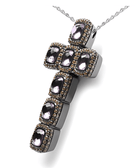 Black Rhodium Plated 18K Rose Gold 1 1/2 Cttw Brown Pave Diamonds and Cushion Cut Rose De France Amethyst Halo Cross 18" Pendant Necklace (Brown Color, SI1-SI2 Clarity) - Stormyjay