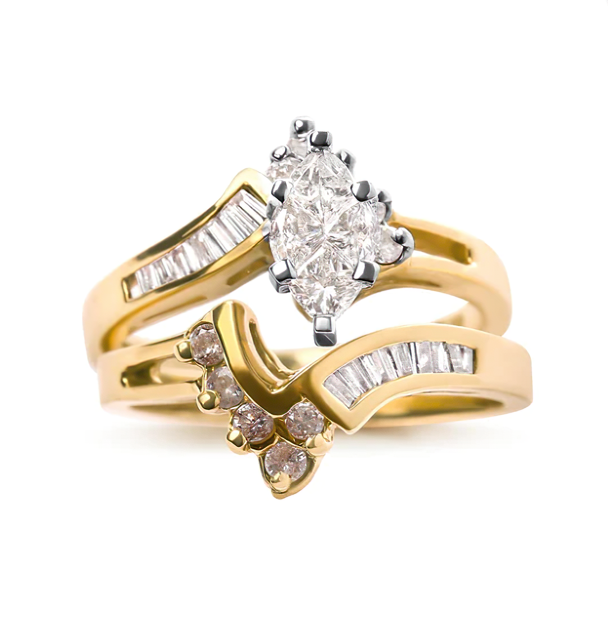 14K Two Tone 3/4 Cttw Diamond Engagement Ring Set (H-I Color, SI1-SI2 Clarity) - Size 7 - Stormyjay