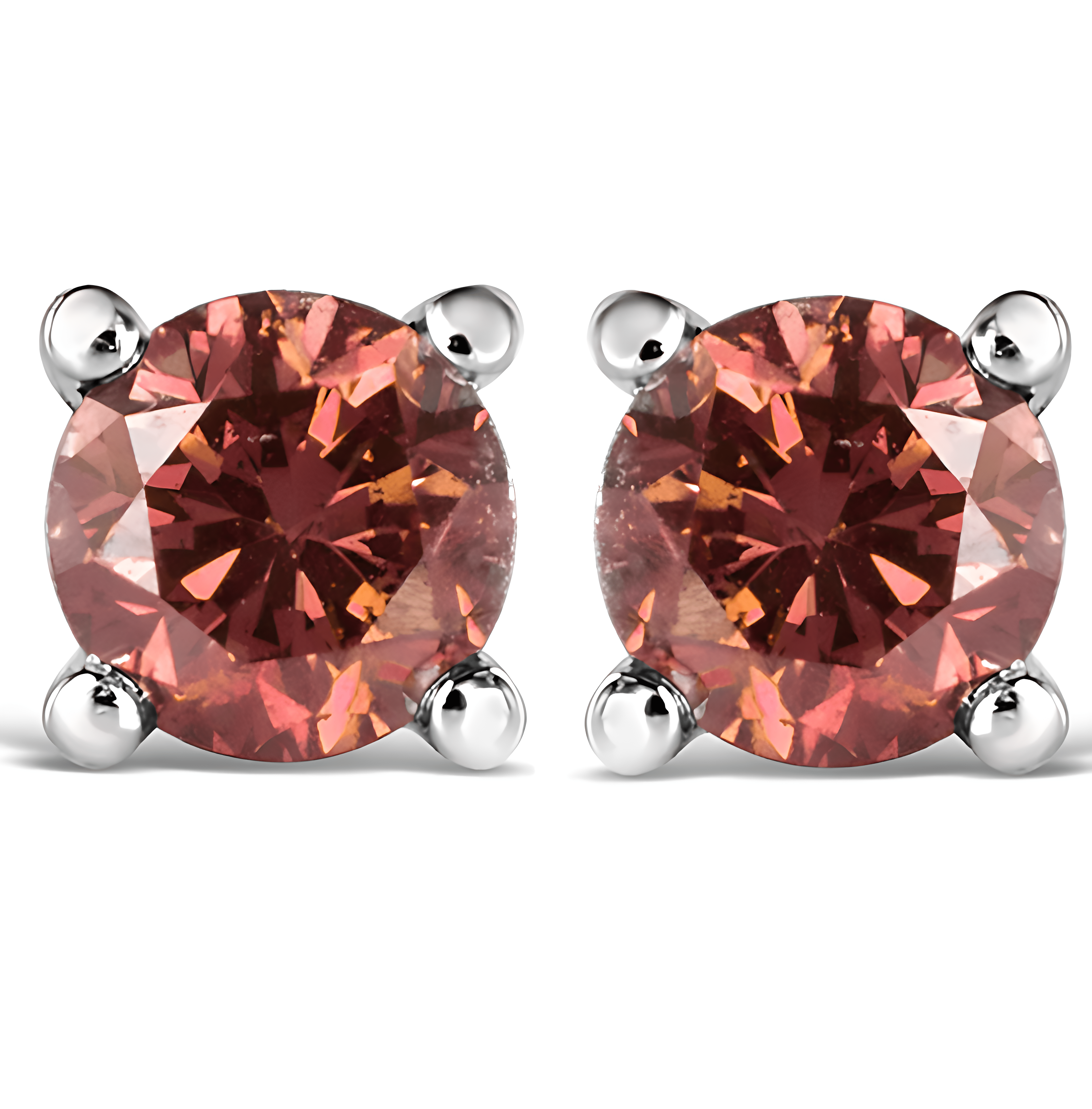 14K White Gold 1.0 Cttw Round Brilliant Cut Lab Grown Pink Diamond 4-Prong Classic Solitaire Earrings (Pink Color, VVS2-VS1 Clarity) - Stormyjay