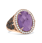 18K Rose Gold 18x13 MM Oval Cut Purple Amethyst and 1.00 Cttw Diamond Cocktail Ring (Champagne and F-G Color, VS1-VS2 Clarity) - Stormyjay