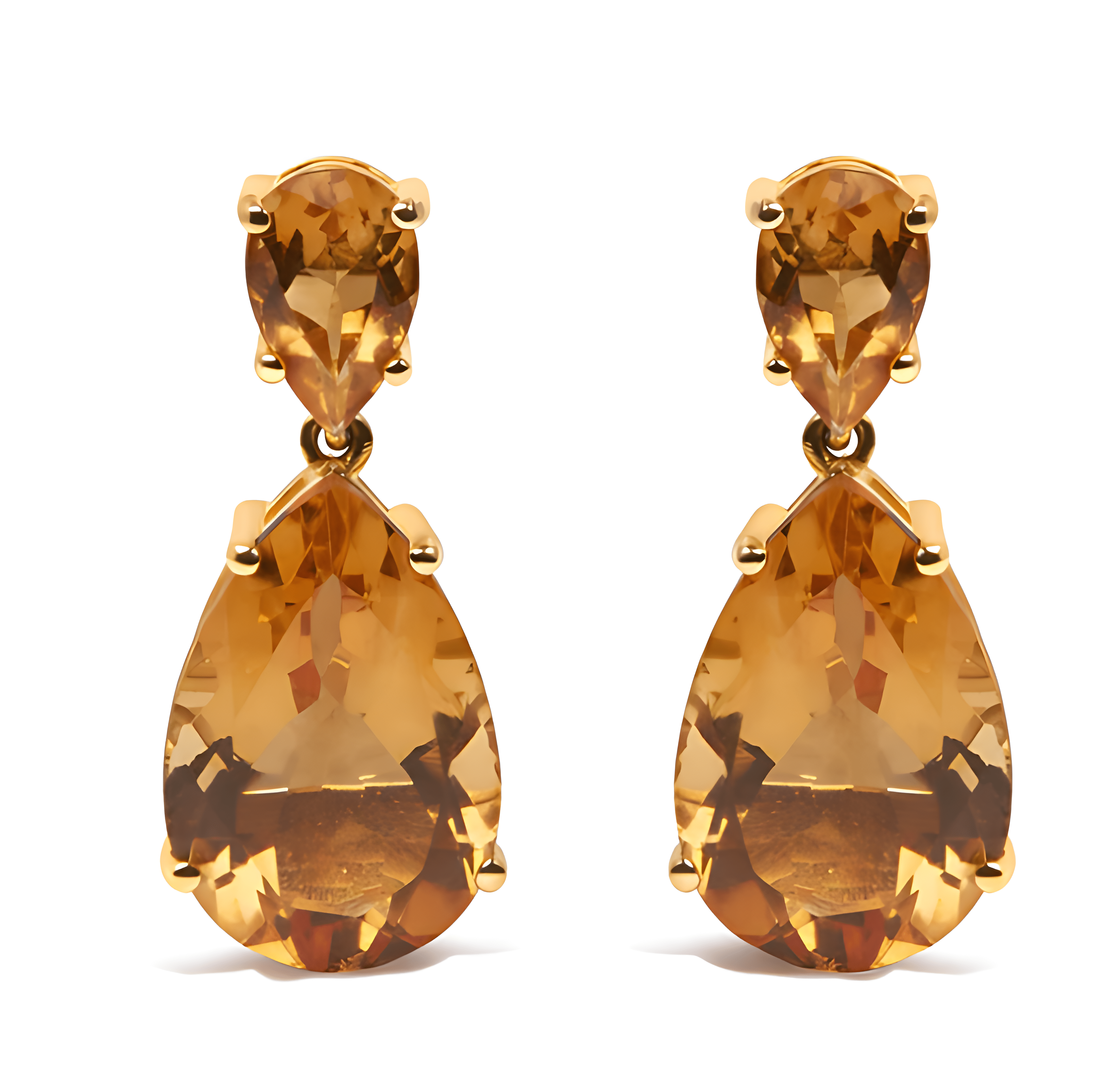 10K Yellow Gold Plated .925 Sterling Silver 12 1/3 Cttw Pear Shaped Orange Citrine Dangle Double Drop Stud Earring - Stormyjay