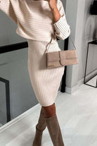 Ribbed Round Neck Top and Cami Dress Sweater Set - Stormyjay