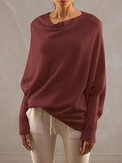 Full Size Boat Neck Batwing Sleeve Knit Top - Stormyjay