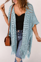 Openwork Open Front Cardigan with Fringes - Stormyjay