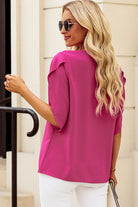 V-Neck Petal Sleeve Blouse - Stormyjay