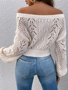 Openwork Off-Shoulder Long Sleeve Sweater - Stormyjay