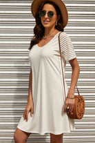 Sheer Striped Raglan Sleeve T-Shirt Dress - Stormyjay