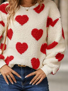 Fuzzy Heart Dropped Shoulder Sweatshirt - Stormyjay