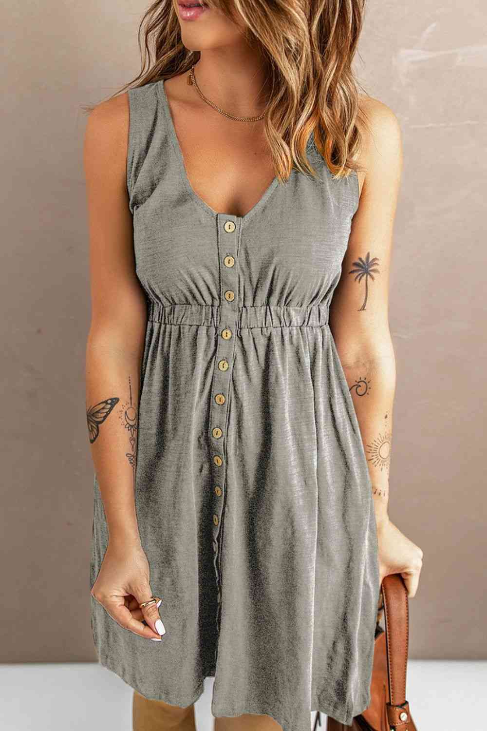 Sleeveless Button Down Mini Magic Dress - Stormyjay