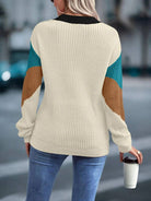 Color Block Round Neck Dropped Shoulder Sweater - Stormyjay