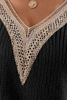 Openwork V-Neck Dropped Shoulder Sweater - Stormyjay