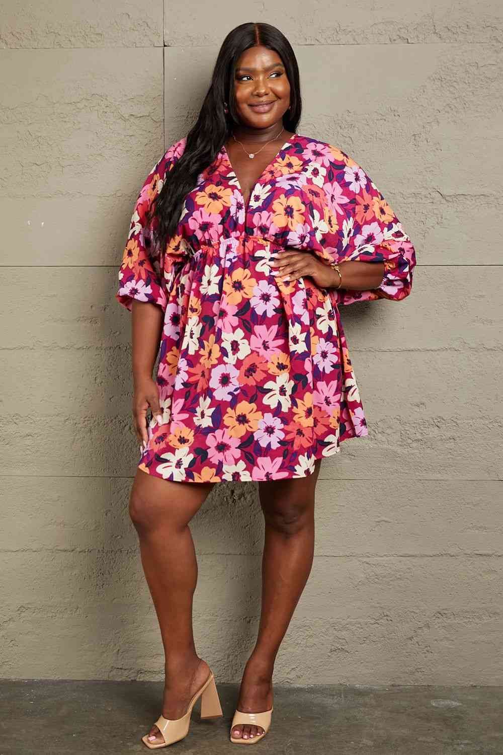 GeeGee Full Size Floral Print Mini Dress - Stormyjay