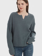 Notched Dropped Shoulder Sweater - Stormyjay