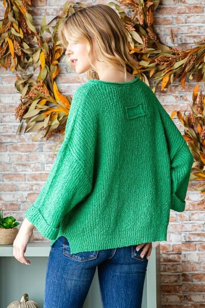 Veveret Notched Long Sleeve Sweater - Stormyjay