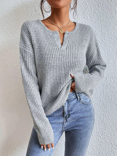 Notched Dropped Shoulder Sweater - Stormyjay