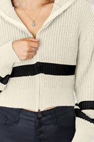 Striped Zip Up Dropped Shoulder Cardigan - Stormyjay