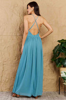 OneTheLand Captivating Muse Open Crossback Maxi Dress in Turquoise - Stormyjay